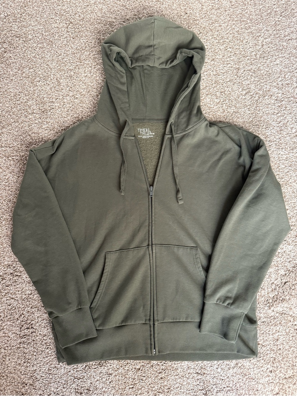 Time and Tru Olive Green Women's Full-Zip Hoodie